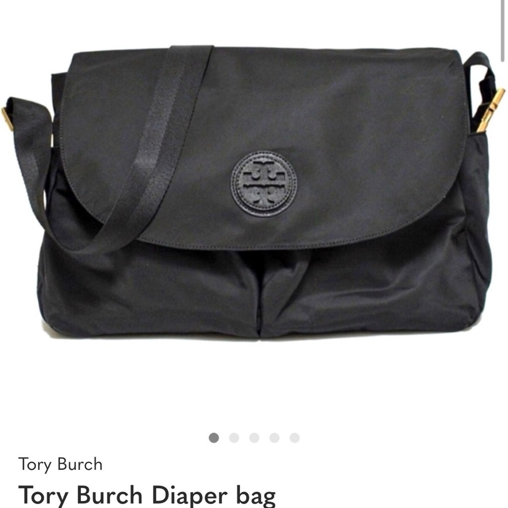 Tory Burch Black Nylon Messenger Bag with Logo Medallion